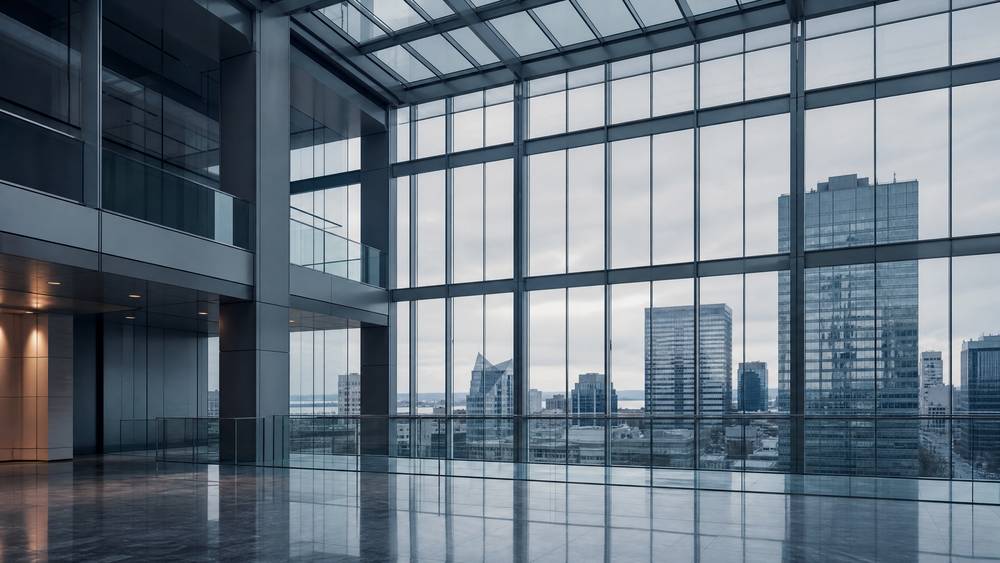 Contemporary glass-and-steel office interior